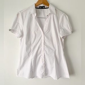Women’s Blouse Button Down White Express Short Sleeve Business Casual Large Top